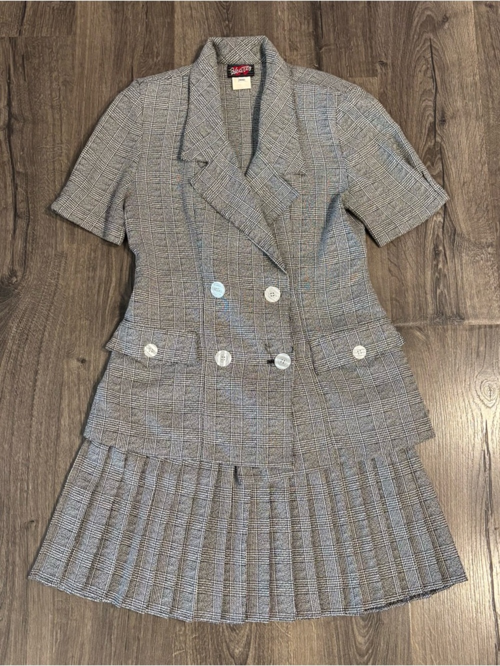 Vintage HEARTS Plaid Two-Piece Skirt Suit w/Double-Breasted Jacket Sz 11/12
